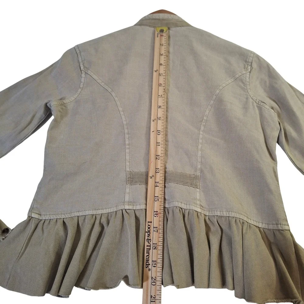 Sundance Womens Tan Linen Blend Ruffle Peplum Jacket PXS Petite Extra Small